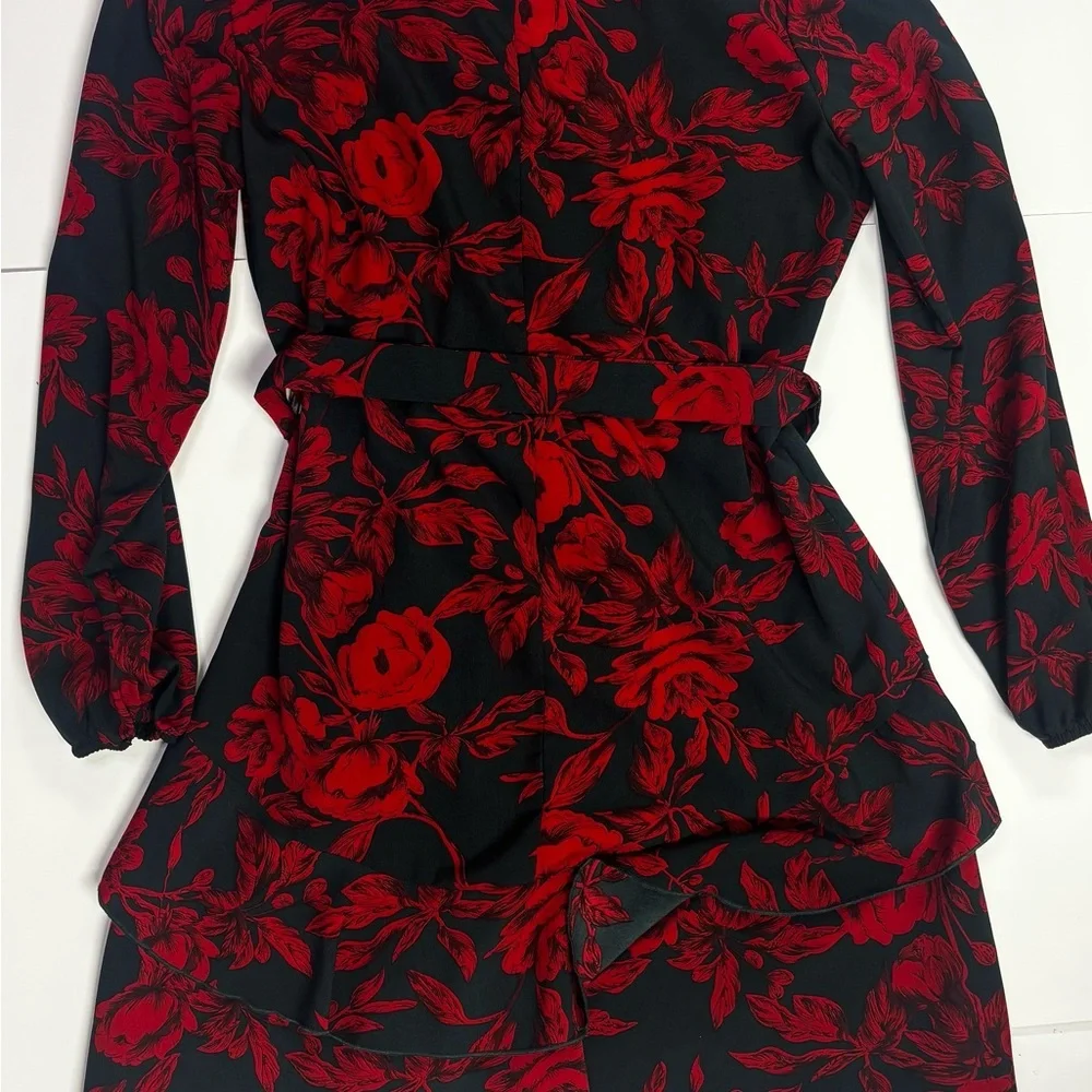 319. Elegant Red Floral Dress - Picture 8 of 8